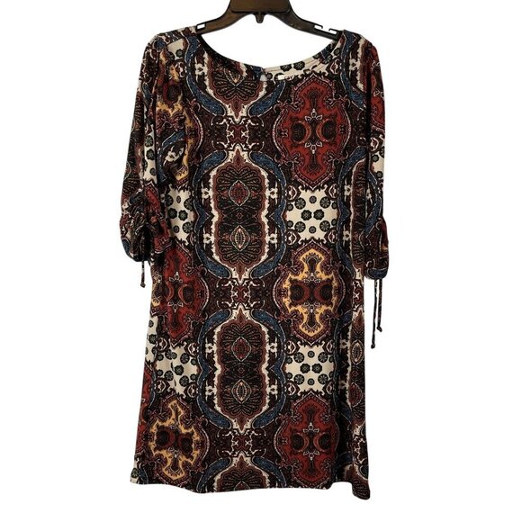 Cato Dresses & Skirts - Cato Women Round Neck Printed Paisley 3/4 Sleeves Dress Size M